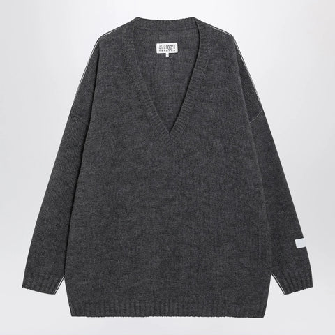 MM6 Maison Margiela Grey mélange oversized V-neck knit sweater