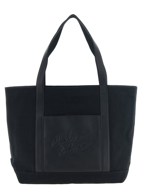 Maison Kitsuné Canvas And Large Leather Shopping Bag