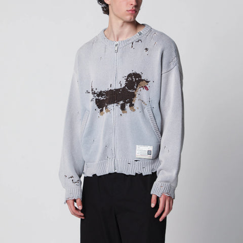 Maison MIHARA YASUHIRO Jacquard cardigan with dachshund in distressed cotton blend