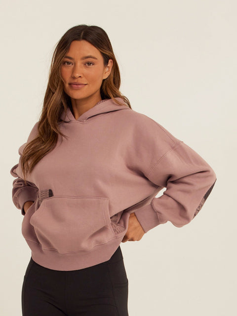 Marcellina Vintage Wash Fleece Elbow Patchwork Hoodie