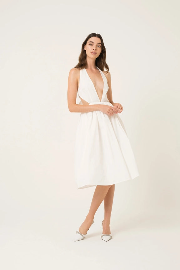 Marilyn Plunge Neck Cotton Halter Midi Dress from Amy Lynn exclusive Urbanheer Marilyn Plunge Neck Cotton Halter Midi Dress from Amy Lynn exclusive Urbanheer