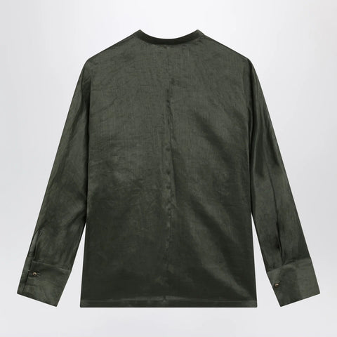 Max Mara Studio Ramie canvas shirt in khaki green
