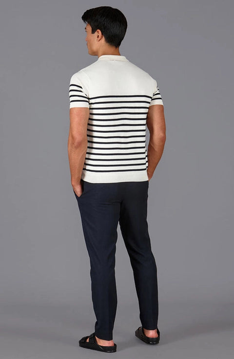 Mens 100% Ultra Fine Cotton Breton Short Sleeve Polo Shirt-Shirts-Paul James Knitwear-S-Ecru-Urbanheer