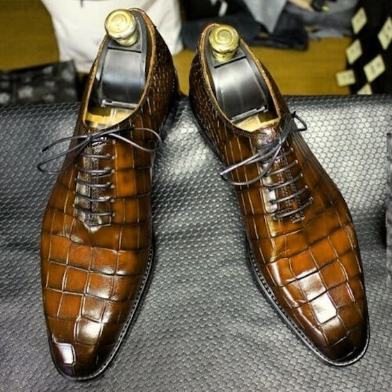 Men's Brown Alligator Leather Formal Lace Up Shoes US 6.5/ UK 6/ EUR 39 / Standard Sole / Standard Laces Men's Brown Alligator Leather Formal Lace Up Shoes US 6.5/ UK 6/ EUR 39 / Standard Sole / Standard Laces