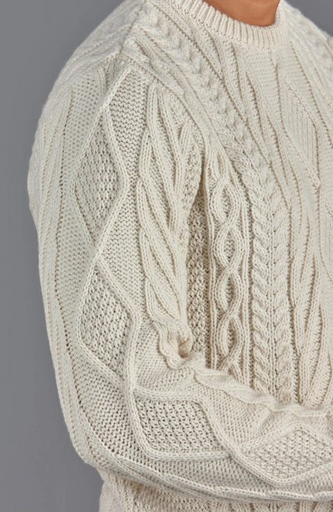 Mens Chunky Merino Wool Cable Jumper Ecru-Jumper-Paul James Knitwear-S-Ecru-Urbanheer