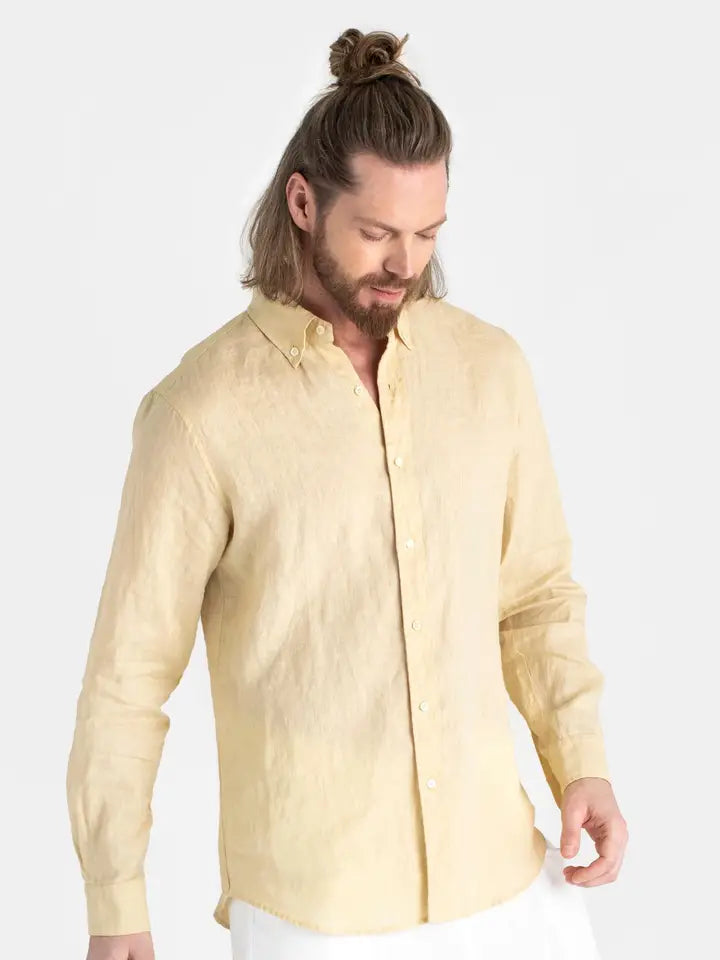 mens cream dress shirt Men's classic linen shirt WENGEN in Cream