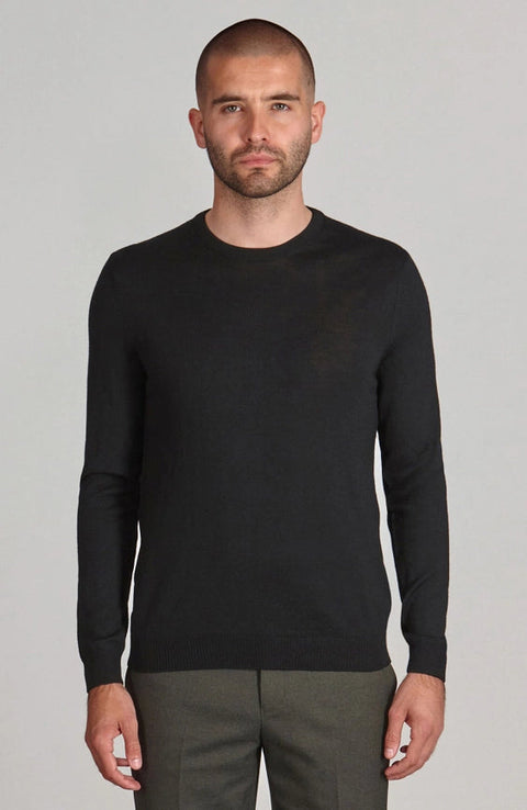 Mens Extra Fine Merino Wool Crew Neck Jumper Black-Jumper-Paul James Knitwear-XS-Urbanheer