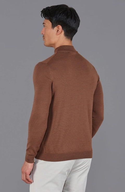 Mens Extra Fine Merino Wool Mock Turtleneck Jumper Oak Brown-Jumper-Paul James Knitwear-S-Urbanheer