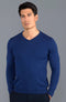 Mens Extra Fine Merino Wool V-Neck Jumper Indigo-Jumper-Paul James Knitwear-XS-Urbanheer