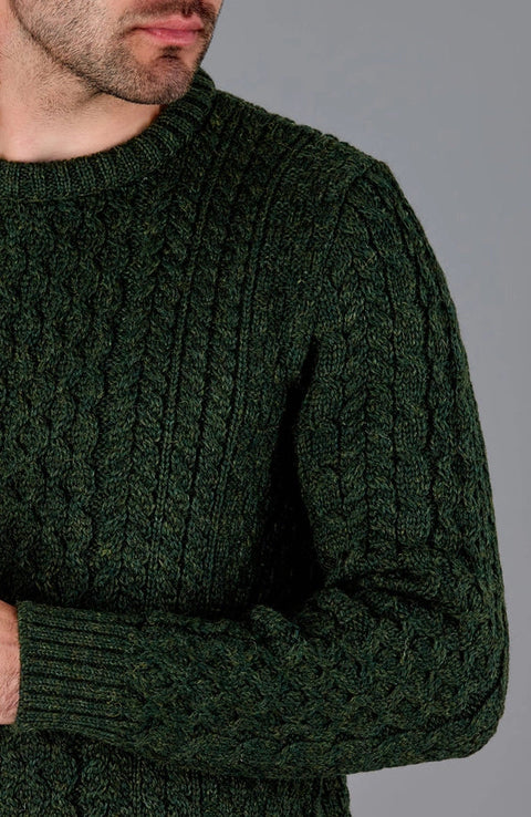 Mens Fisherman's British Wool Cable Jumper Loden Green-Jumper-Paul James Knitwear-XXL-Loden Green-Urbanheer