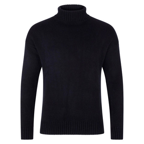 Mens Heavyweight Cotton Submariner Roll Neck Jumper Black-Jumper-Paul James Knitwear-XS-Urbanheer