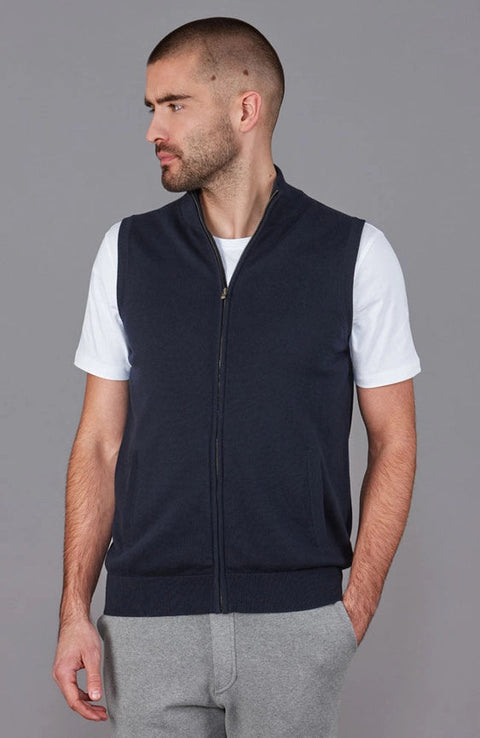 Mens Lightweight 100% Cotton Zip Through Gilet Navy-Gilet-Paul James Knitwear-S-Urbanheer