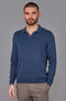 Mens Lightweight Cotton Buttonless Polo Shirt Blue Melange-Polo Shirt-Paul James Knitwear-S-Blue Melange-Urbanheer
