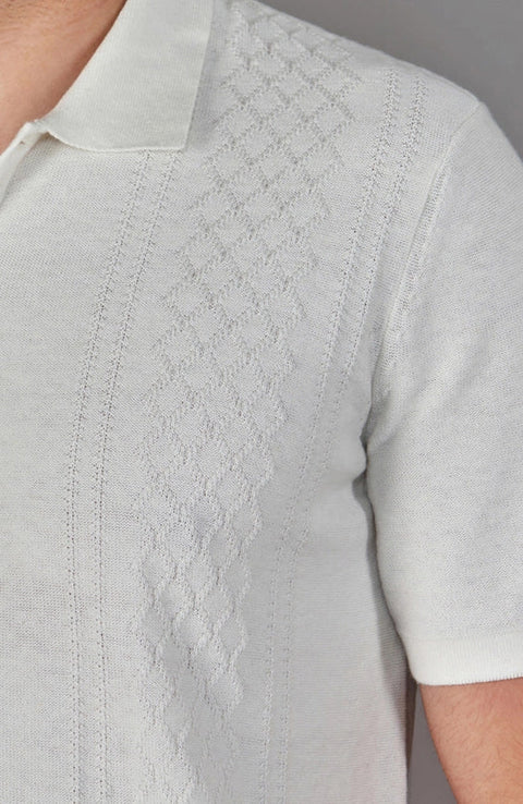 Mens Lightweight Cotton Linen Patterned Shirt-Shirt-Paul James Knitwear-M-White-Urbanheer