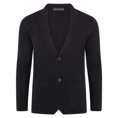 Mens Lightweight Mercerised Cotton Knitted Blazer Black-Blazer-Paul James Knitwear-S-Regular-Black-Urbanheer