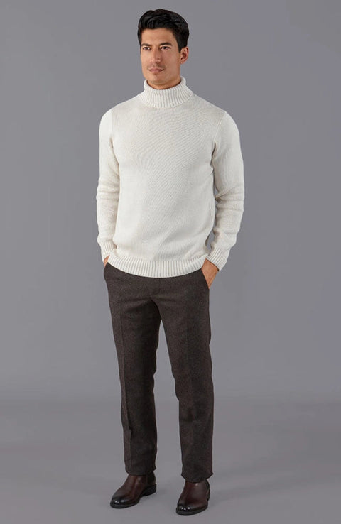 Mens Midweight Cotton Fitted Submariner Roll Neck Jumper Ecru-Jumper-Paul James Knitwear-S-Navy-Urbanheer