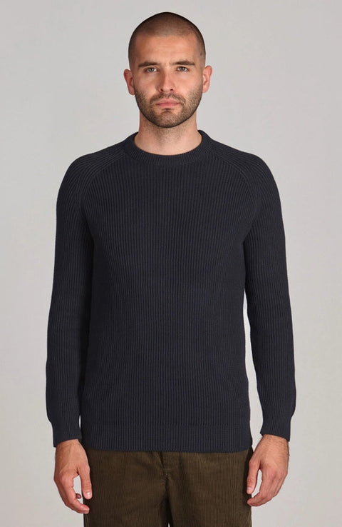 Mens Midweight Cotton Ribbed Crew Neck Jumper-Jumper-Paul James Knitwear-S-Navy-Urbanheer