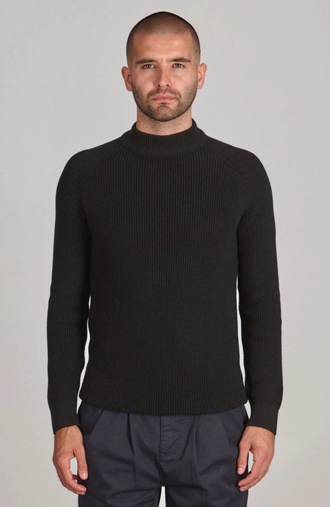 Mens Midweight Cotton Ribbed Mock Turtle Neck Jumper Black-Jumper-Paul James Knitwear-S-Black-Urbanheer
