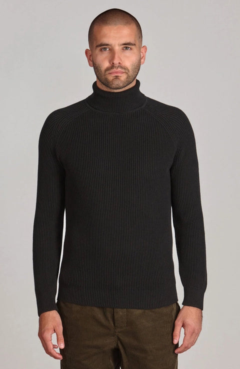 Mens Midweight Cotton Ribbed Roll Neck Jumper Black-Jumper-Paul James Knitwear-S-Black-Urbanheer