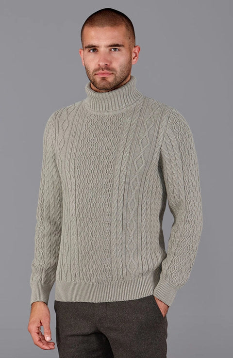 Mens Midweight Cotton Roll Neck Cable Jumper Fawn-Jumper-Paul James Knitwear-S-Fawn-Urbanheer