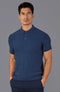 Mens Midweight Cotton Short Sleeve Polo Shirt-Polo Shirt-Paul James Knitwear-S-Blue Melange-Urbanheer
