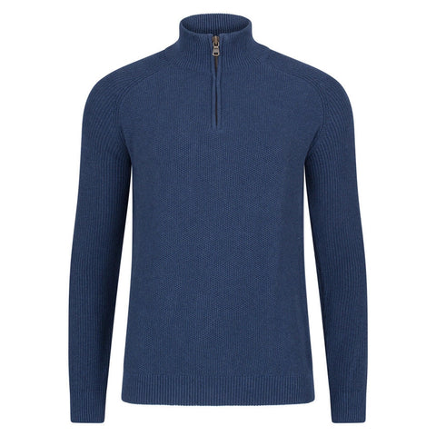 Mens Midweight Cotton Zip Neck Jumper Blue Melange-Jumper-Paul James Knitwear-S-Urbanheer