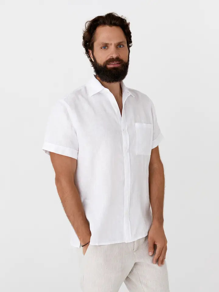 Men's short sleeves linen shirt VERBIER in White | MagicLinen XXL Men's short sleeves linen shirt VERBIER in White | MagicLinen XXL