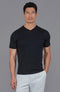Mens Superfine Mercerised Cotton V Neck Knitted T-Shirt Black-T-Shirt-Paul James Knitwear-S-Black-Urbanheer