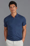 Mens Ultra Fine Cotton Buttonless Polo Shirt Blue Melange-Polo Shirt-Paul James Knitwear-S-Bluestone-Urbanheer