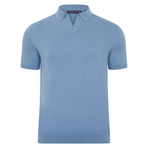 Mens Ultra Fine Cotton Buttonless Polo Shirt Bluestone-Polo Shirt-Paul James Knitwear-S-Bluestone-Urbanheer