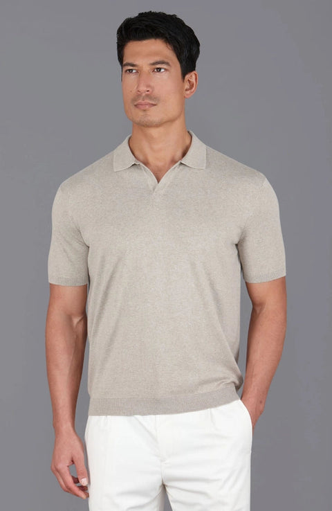 Mens Ultra Fine Cotton Buttonless Polo Shirt Fawn-Polo Shirt-Paul James Knitwear-S-Fawn-Urbanheer