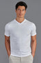 Mens Ultra Fine Cotton High V Neck Knitted T-Shirt White-T-Shirt-Paul James Knitwear-S-White-Urbanheer