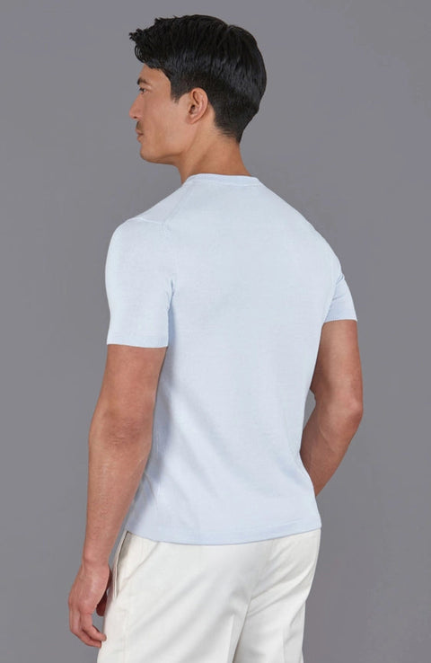Mens Ultra Fine Cotton Knitted Pocket T-Shirt Pale Blue-T-Shirt-Paul James Knitwear-M-Pale Blue-Urbanheer