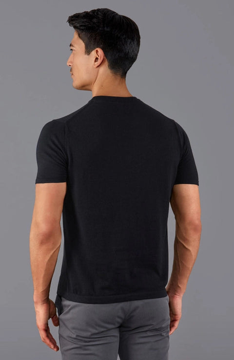 Mens Ultra Fine Cotton Knitted T-Shirt Black-T-Shirt-Paul James Knitwear-XS-Black-Urbanheer