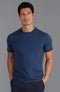 Mens Ultra Fine Cotton Knitted T-Shirt Blue Melange-T-Shirt-Paul James Knitwear-XS-Blue Melange-Urbanheer