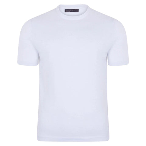 Mens Ultra Fine Cotton Knitted T-Shirt White-T-Shirt-Paul James Knitwear-XS-White-Urbanheer