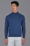 Mens Ultra Fine Cotton Mock Turtle Neck Jumper Blue Melange-Jumper-Paul James Knitwear-S-Urbanheer