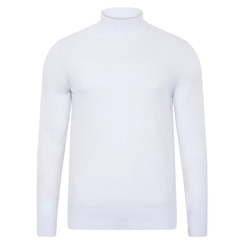 Mens Ultra Fine Cotton Mock Turtle Neck Jumper White-Jumper-Paul James Knitwear-S-Urbanheer