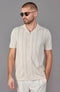Mens Ultra Fine Cotton Open Knit Cuban Collar Shirt Ecru-Shirts-Paul James Knitwear-S-Urbanheer