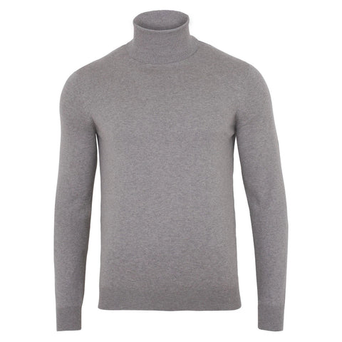 Mens Ultra Fine Cotton Roll Neck Jumper Ash Grey-Jumper-Paul James Knitwear-XS-Urbanheer