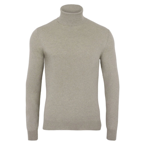 Mens Ultra Fine Cotton Roll Neck Jumper Fawn-Jumper-Paul James Knitwear-XS-Urbanheer