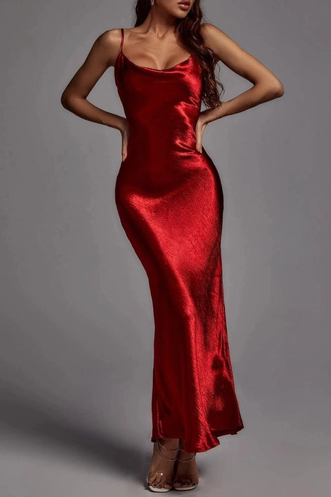 Metallic Satin Sexy Open Back Cowl Slip Maxi Dress red-Dress-Rosa Clothing-XS-red-Urbanheer