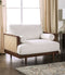 Mid-Century Modern Beige Accent Chair with Rattan Details & Ash Wood Trim