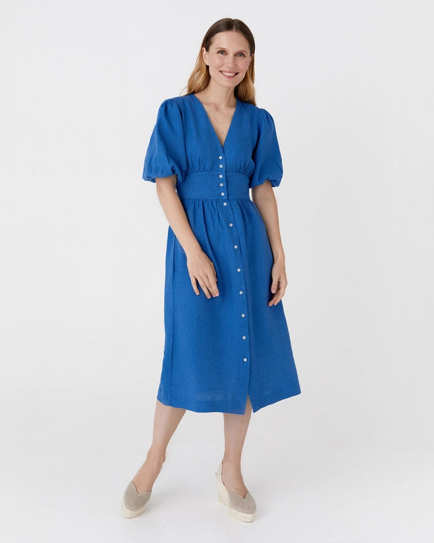Midi Linen Dress Modica in Cobalt Blue from MagicLinen exclusive at Midi Linen Dress Modica in Cobalt Blue from MagicLinen exclusive at