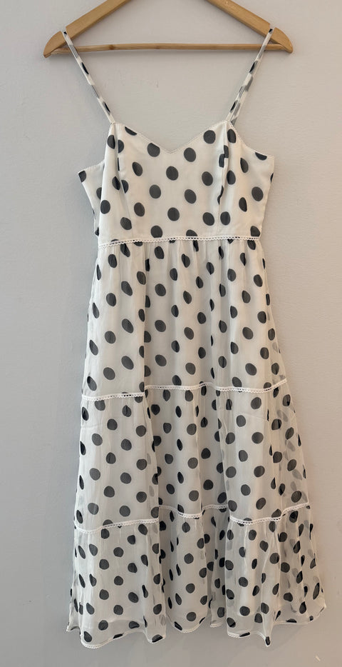 Midi Polka Dot Summer Dress - White/Black