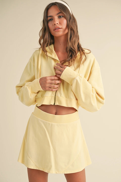 Mineral Wash Oversized Crop Hoodie - Yellow