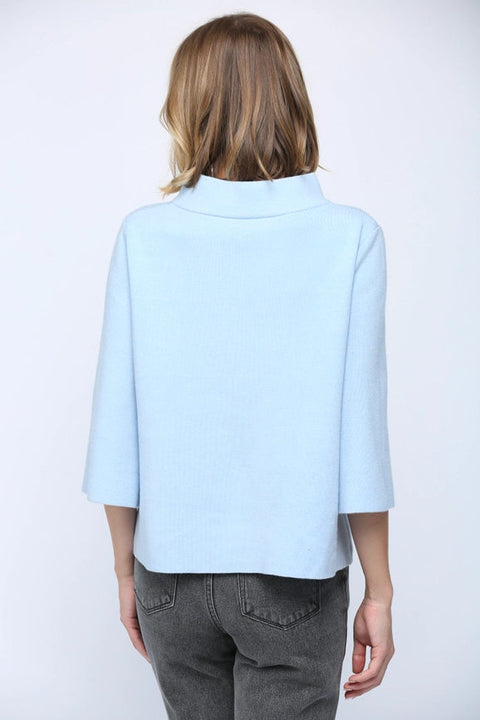 Mock Neck Pull Over Sweater/Bell Sleeve BABY BLUE-Sweater-FATE-S-BABY BLUE-Urbanheer
