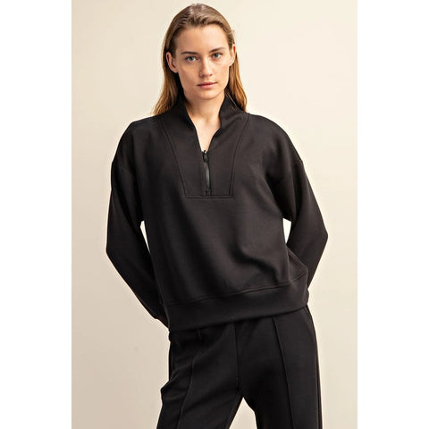 Modal Poly Span Scuba Luxe Half Zip Jacket Black-Jacket-Rae Mode-S-Urbanheer
