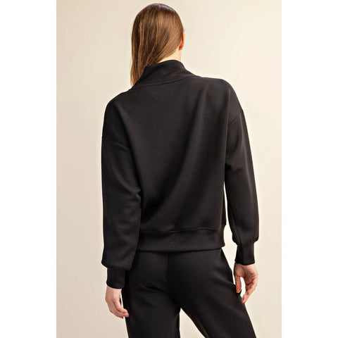Modal Poly Span Scuba Luxe Half Zip Jacket Black-Jacket-Rae Mode-S-Urbanheer