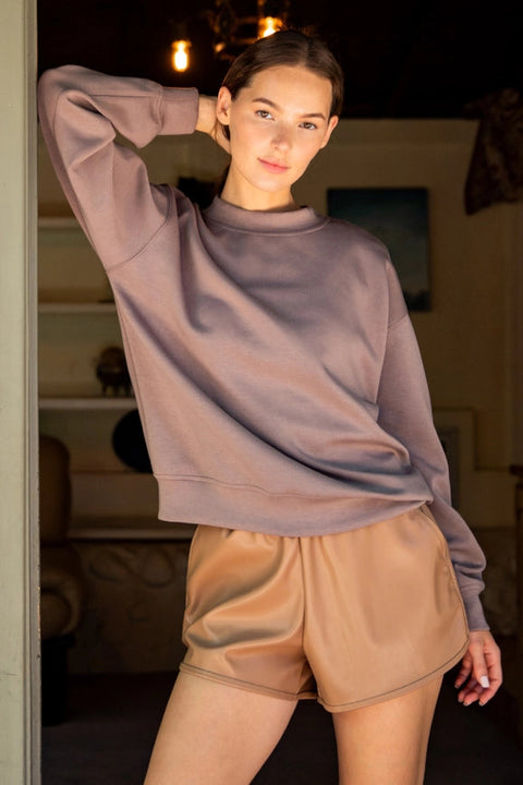 Modal Poly Span Scuba Mock Neck Pullover Mocha-Pullover-Rae Mode-S-Urbanheer